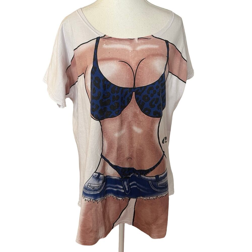 Vintage Double‑Sided Bikini Girl Illusion Tee
